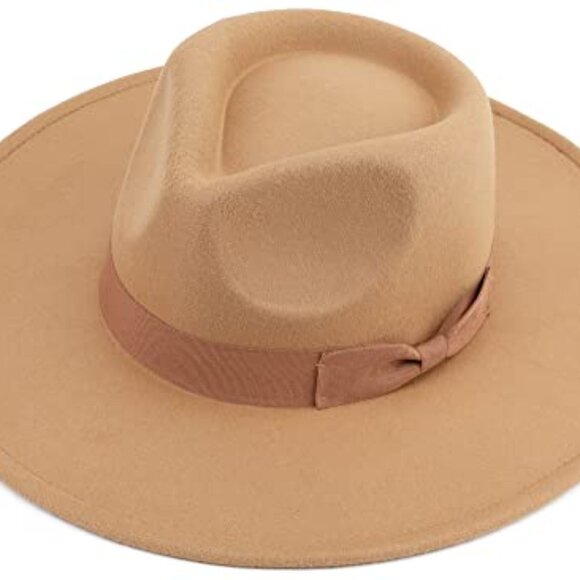 Wide Brim Fedora Hat Elegant Classic Chic Adjustable Strap Polyester Wool Blend main image 5